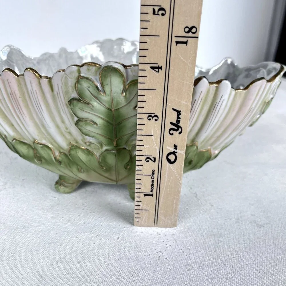 Lefton China Oval‎ Bowl Candy Dish Footed Pearlized 773M Flowers Japan Handpaint